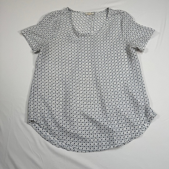 Pleione Nordstrom Short Sleeve Blouse Womens Size XSP White Blue Print - Picture 1 of 7
